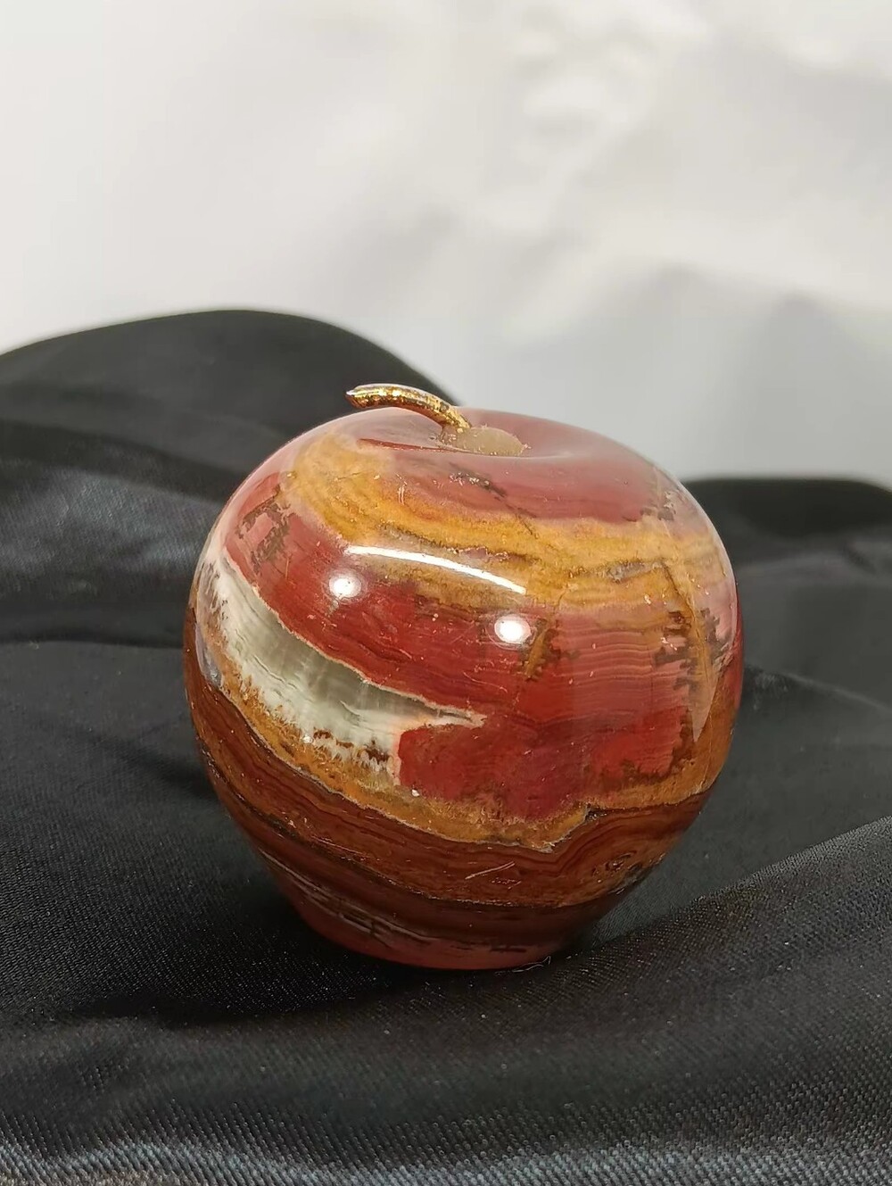 Green Banded Onyx Polished Crystal Apple - Green & Brown Tones